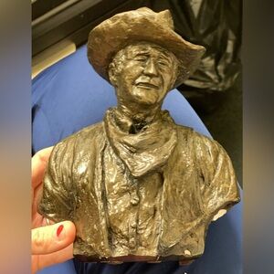 Realistic Bronze Bust Legend Cowboy With Cowboy Hat & Bandana Around Neck
